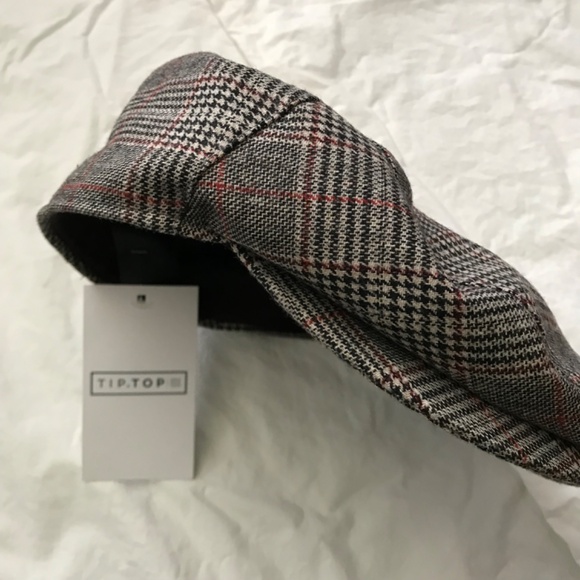 NWT Tip Top Tailors Burgundy Plaid Hat Unisex Black White Red Gatsby Cap Flat - Picture 3 of 12
